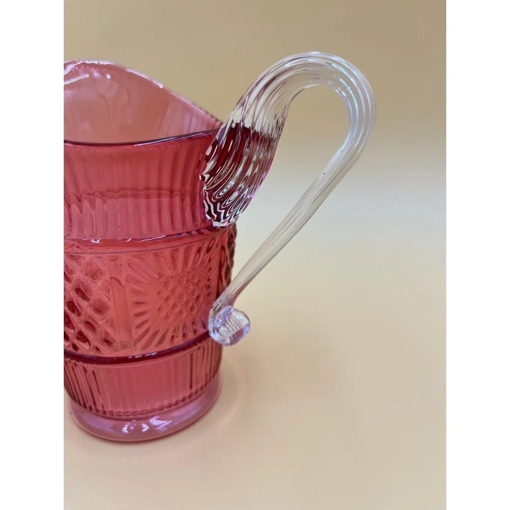 Vintage Fenton Cranberry Glass Creamer: Raised Design, Red Glass